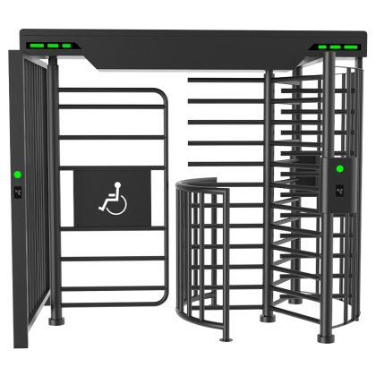 Stainless steel full height handicap turnstile with wide wheelchair passage