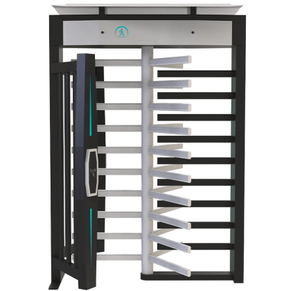 Full height turnstile with canopy roof option compared to standard open-top model Outdoor waterproof stainless steel full height turnstile, electric security gate for construction site