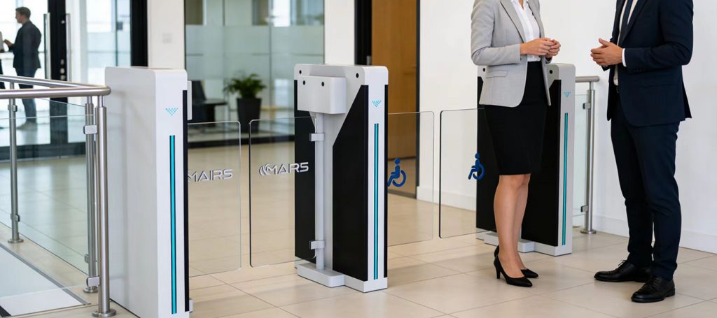 Biometric integrated swing turnstile, automatic swing barrier gate for enterprise entrance security