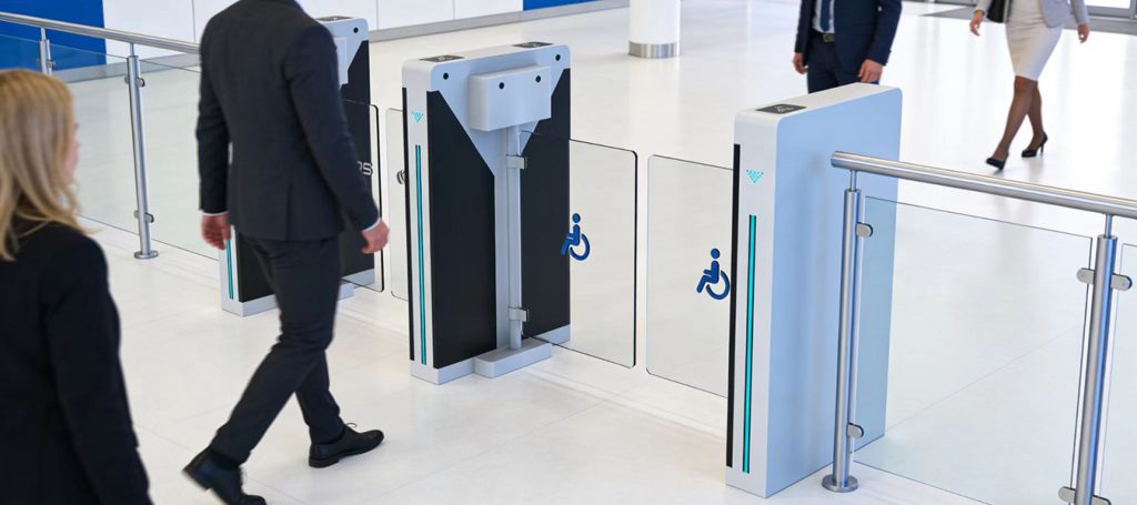 Swing turnstile gate, stainless steel wide lane pedestrian access control barrier for hospital building entrance