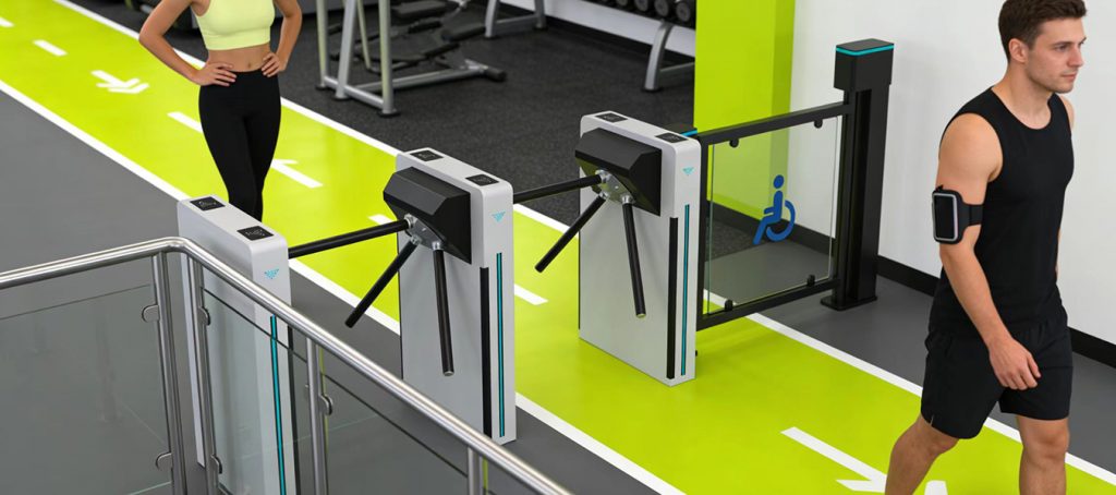 Custom gym turnstiles for gym renovation project, stainless steel pedestrian barrier
