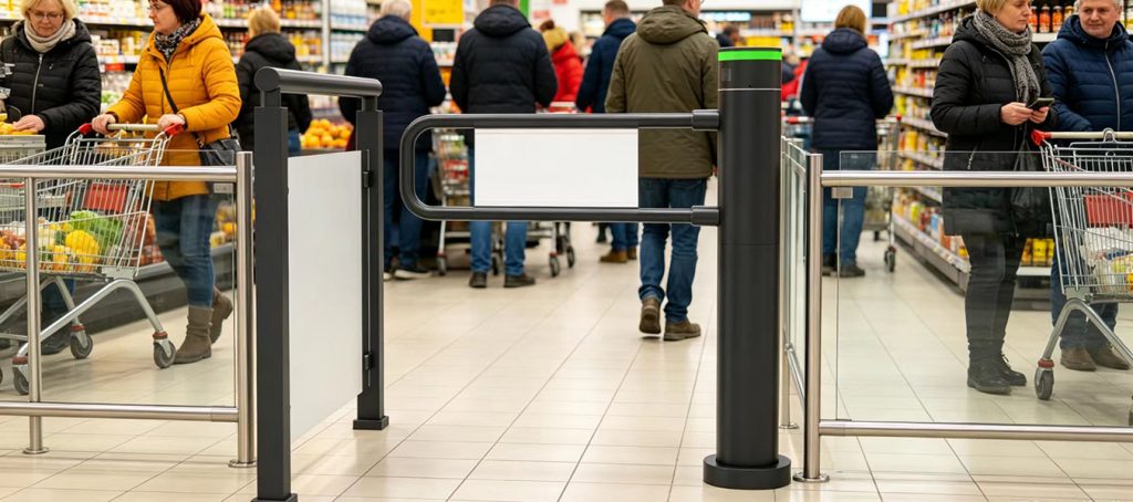 High‑flow supermarket turnstiles pedestrian barrier for large supermarket customer access management