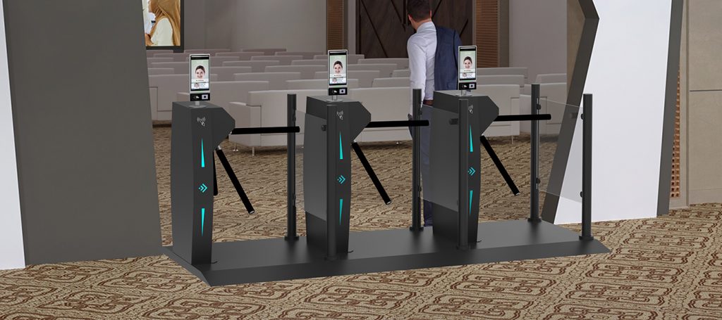 Portable tripod turnstile barrier, movable access gate for festival and sports event crowd management