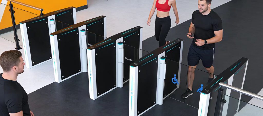 Slim gym turnstile barrier gate for fitness studio pedestrian access management