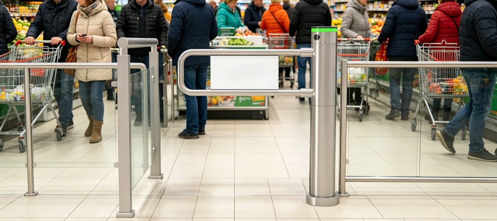 Swing supermarket turnstiles with infrared sensor for shopping mall retail customer passage control